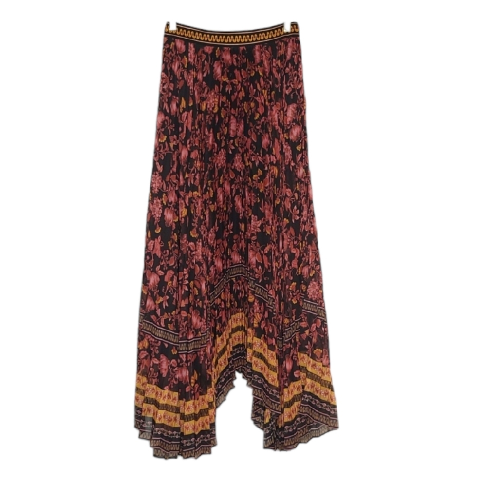 ALICE + OLIVIA Katz Asymmetrical Micro Pleated Silk Flowy Boho Maxi Skirt size 2 - Picture 4 of 10